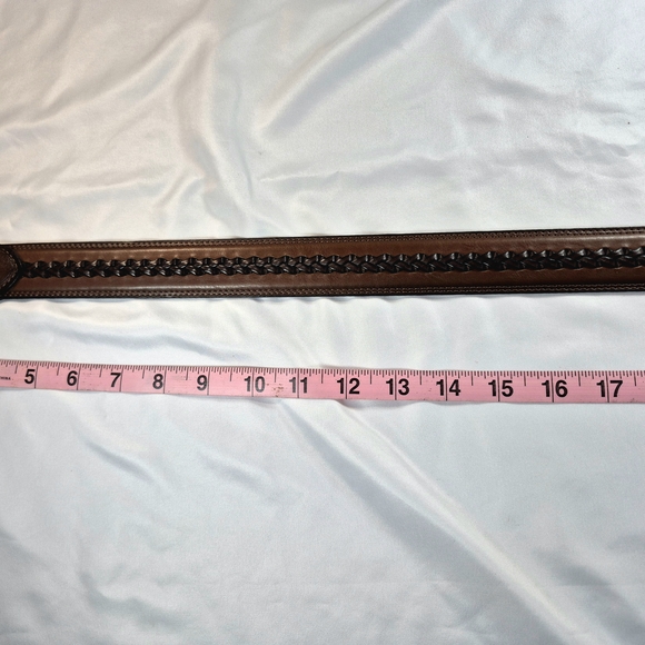 Men's Leather Western Style Belt Brown Black Stitching Silver Buckle Size 42 - Picture 7 of 14